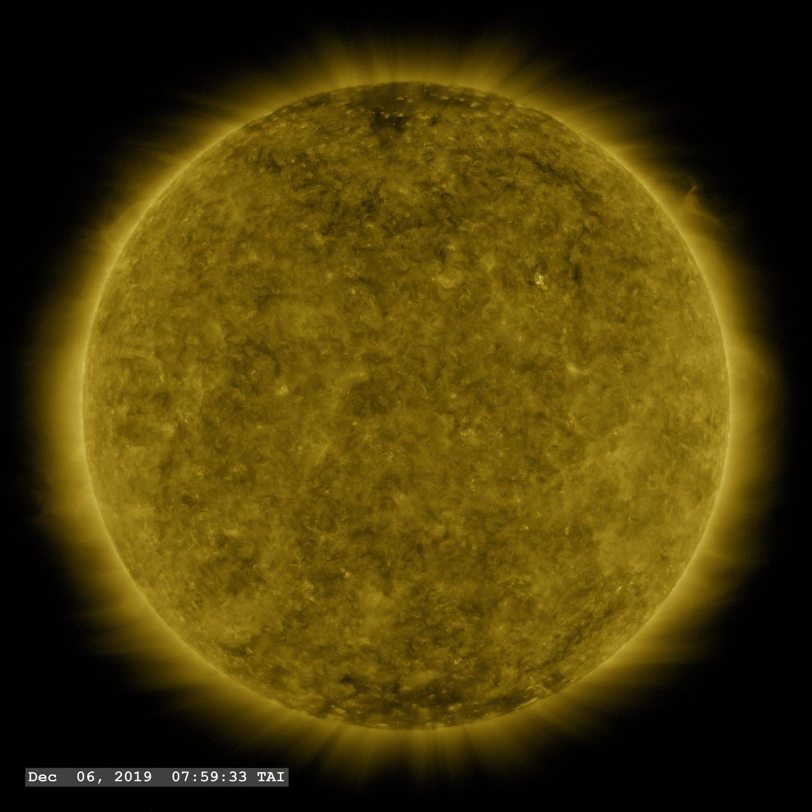 NASA ultraviolet image of the Sun near solar minimum